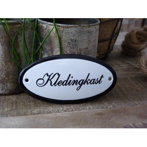 Emaille deurbordje ovaal 'Kledingskast'