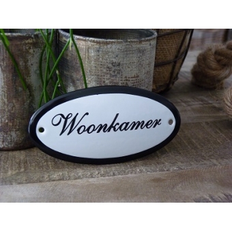 Emaille deurbordje ovaal 'Woonkamer' 