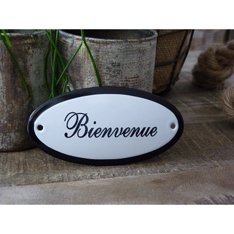 Emaille deurbordje ovaal 'Bien venue' 