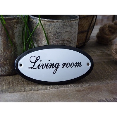Emaille deurbordje ovaal 'Living room' 