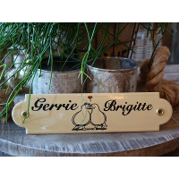 Naambord 20x5 cm tortelduifjes met oor