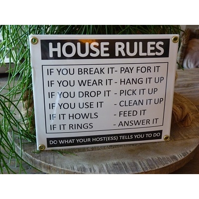 Emaille bord 'House rules'