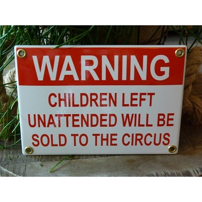 Emaille bord 'Warning children left'