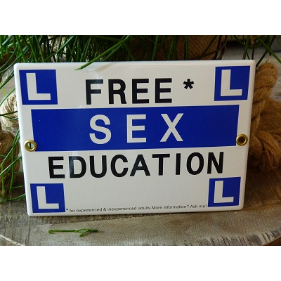 Emaille bord 'Free sex education'