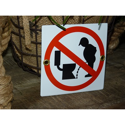 Emaille verbodsbod pictogram 'verboden naast de pot te plassen'