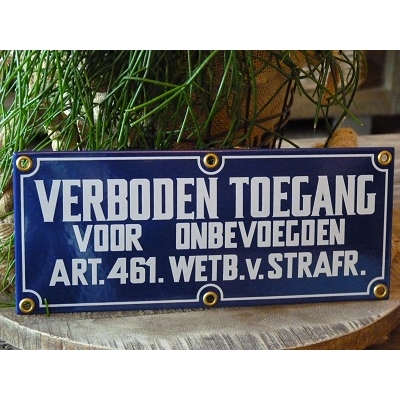 Emaille waarschuwingsbord 'verboden toegang' 35 x 15 cm