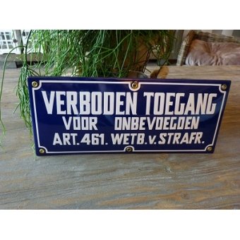 Emaille waarschuwingsbord 'verboden toegang' 24 x 10 cm