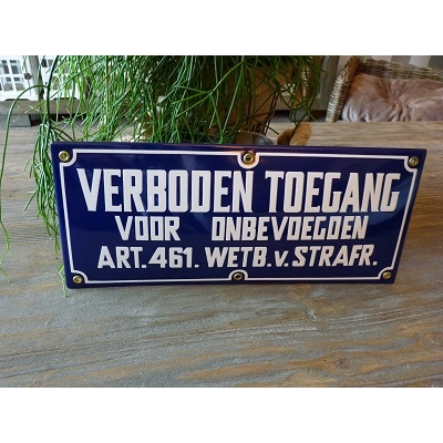 Emaille waarschuwingsbord 'verboden toegang' 24 x 10 cm