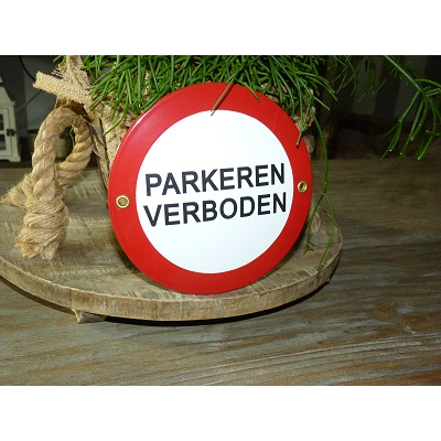 Emaille bord 'Parkeren verboden' rond