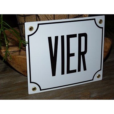 Huisnummerbord 18x15 nummers in letters 'VIER'